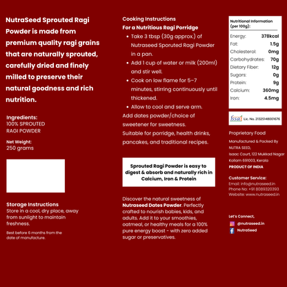 NutraSeed Sprouted Ragi Powder | 250g | No Added Sugar, Salt or Preservatives | 100% Natural